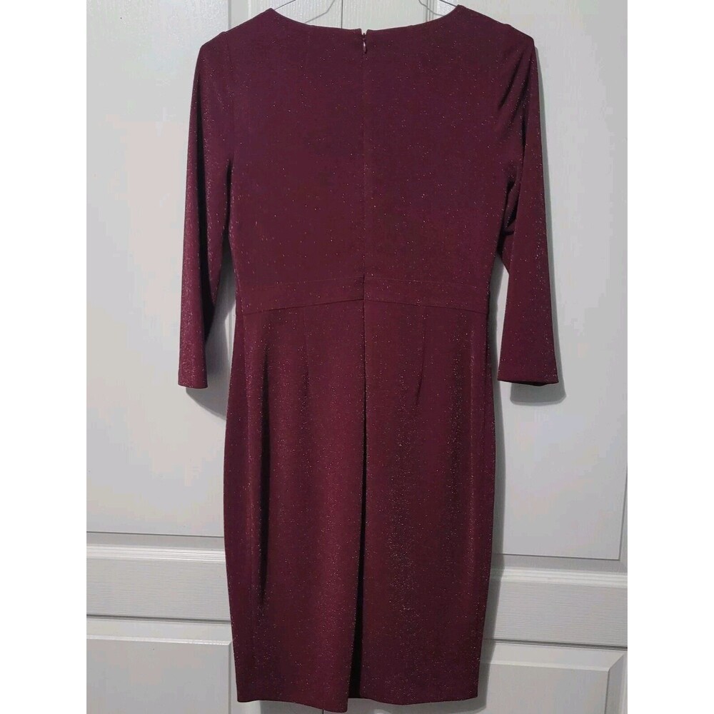 Calvin Klein Sheath Dress Womens 6 Wine Red Tie Neck Sparkle Detail 3/4 Sleeves - Picture 5 of 16